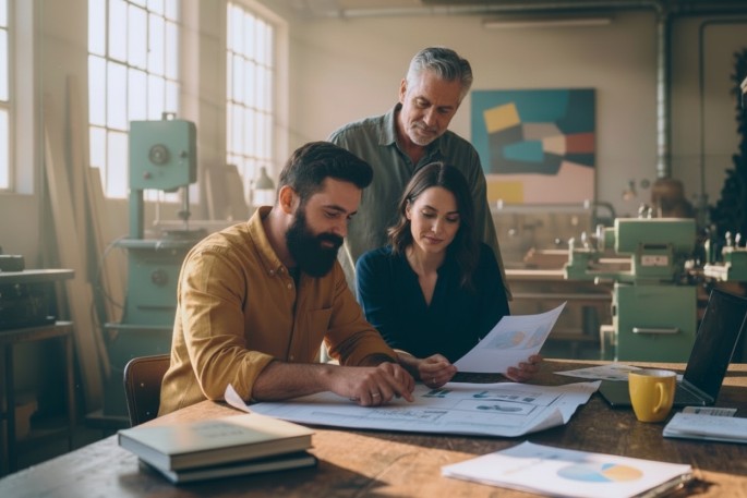 Kreditbesicherung-Besprechung-Mitarbeiter-in-Schneiderei