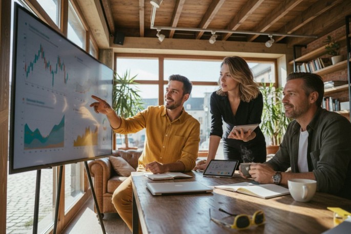 Vorsorgen-Veranlagen - Vorsorgen-Veranlagen-Team-sieht-sich-Veranlagungen-an